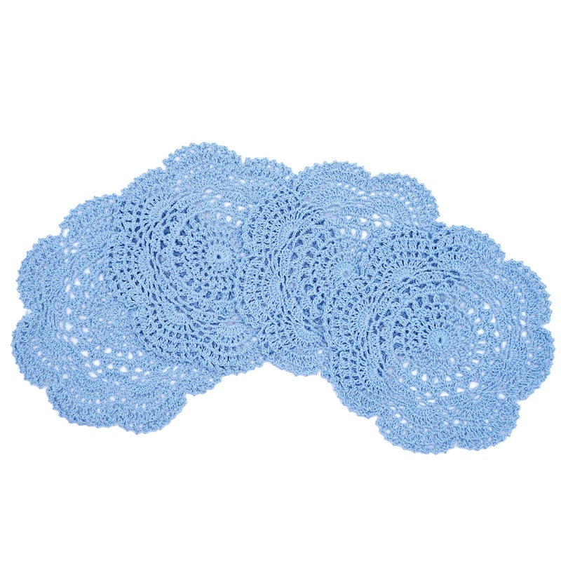 Phantomon 8 Inch Doilies Crochet Round Lace Doily Handmade Placemats 100% Cotton Crocheted Coasters, Pack of 4 (Blue) - Image 2